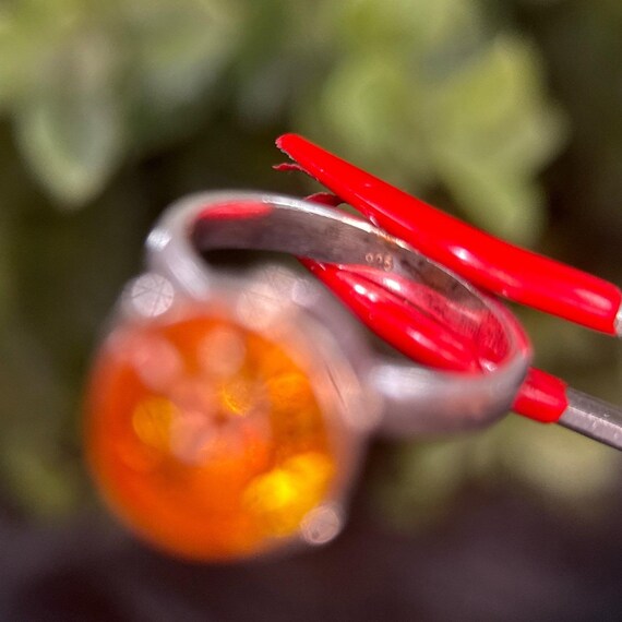 925 Silver Round Amber Ring - image 7