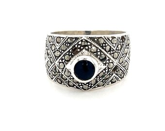 Bold Onyx/Marcasite Sterling Silver 925 Ring