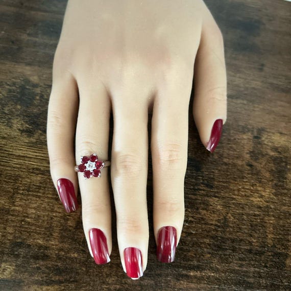 925 Silver Red/White Flower Ring - image 5