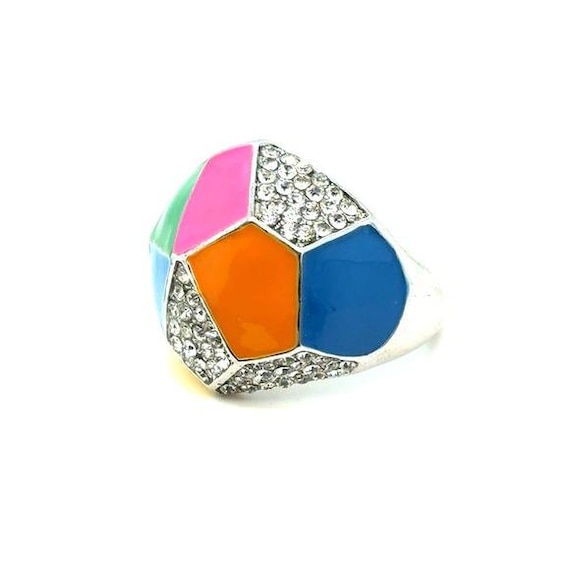 Colorblock Crystal Dome Statement Ring - image 2