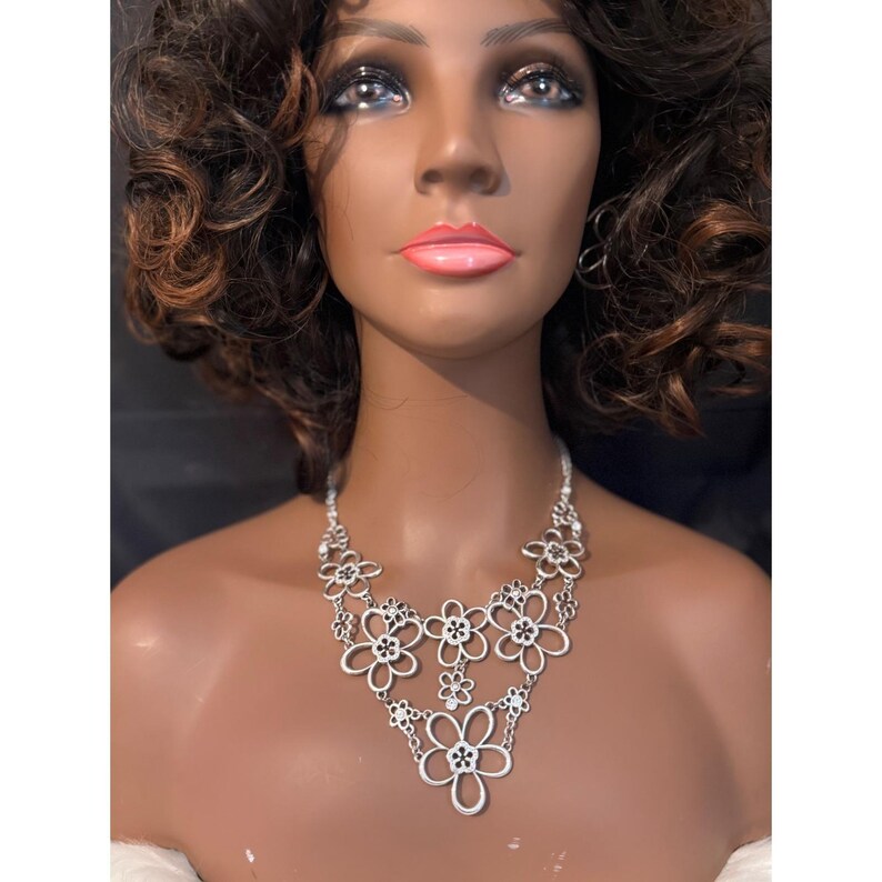 Brighton Silver Tone Crystal Floral Bib Statement Necklace image 10
