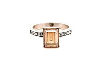 Brighton Silver Ring with Champagne Rectangular Stone and Crystal Accents