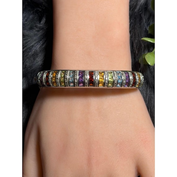 Silver 925 Multi Stones Bangle - image 9