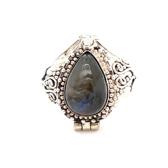 925 Silver Pear Shaped Gemstone Poison Ring