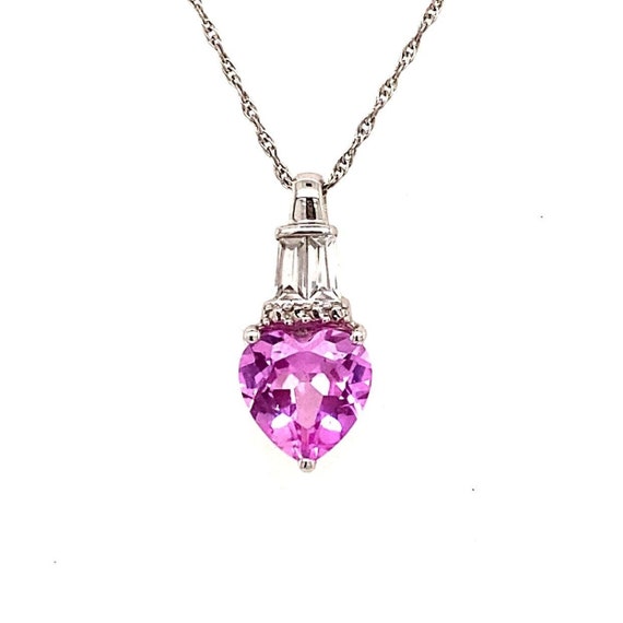 10k Heart Pink Sapphire/CZ Necklace - image 1