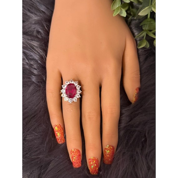 Sterling Silver Ruby/Cz Flower Ring - image 10