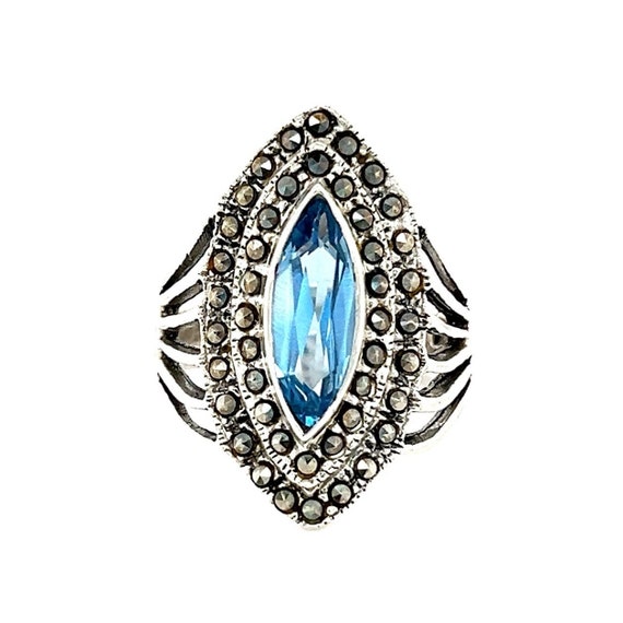 Sterling Silver 925 Large Marquis Topaz/Marcasite… - image 1