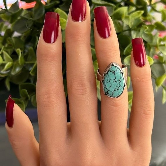 Silver Turquoise Adjustable Ring (Signed) - image 8