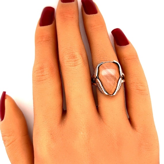 Silver 925 Brown Stone Leaf Ring - image 5