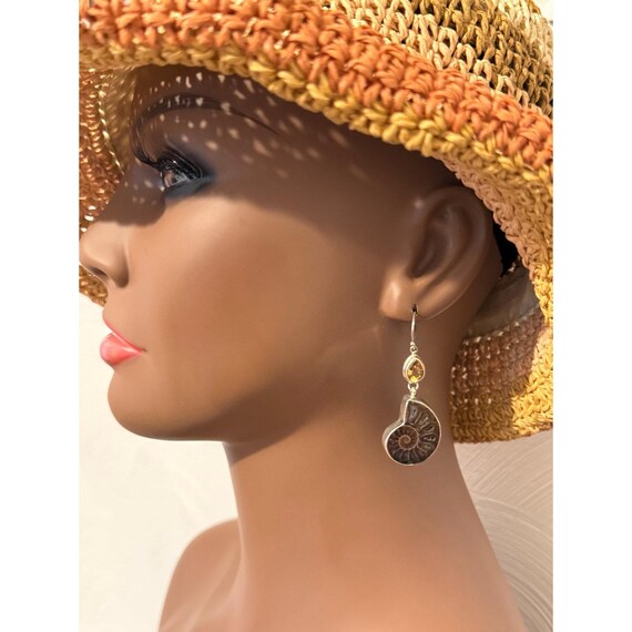 925 Silver Coiled Shell Citrine Dangle Earrings - image 6