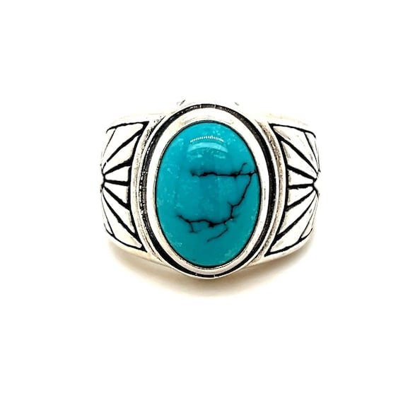 Oval Shaped Turquoise 925 Ring - image 1