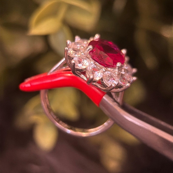 Sterling Silver Ruby/Cz Flower Ring - image 4