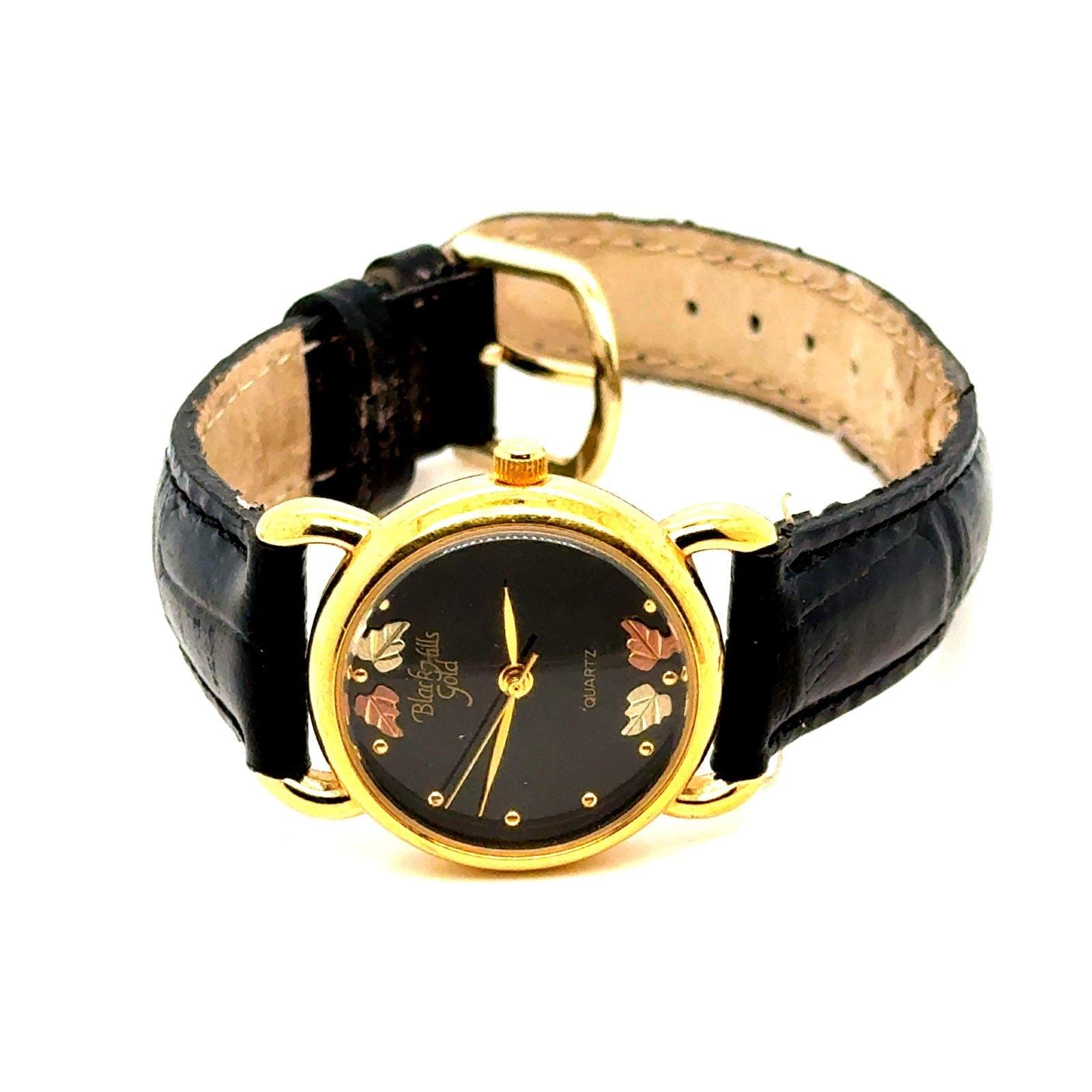 Black Hills Gold and Diamond Gold-Tone Black Dial Ladies Watch Black Hills Gold Watch - Etsy main image 2
