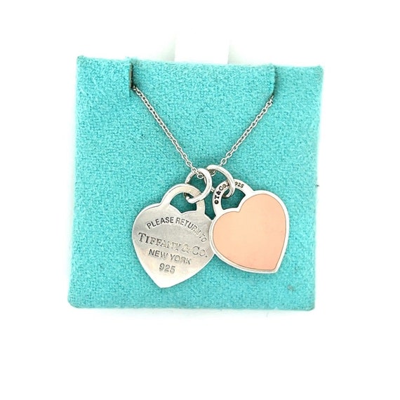 T&Co. 925 Small Pink Enamel Double Heart Necklace - image 1