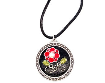 Brighton Black Cord Flower Pendant Necklace