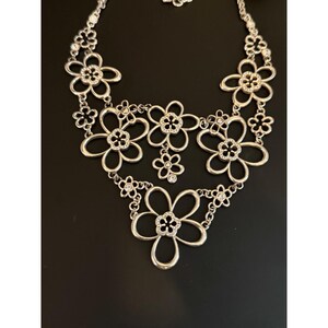 Brighton Silver Tone Crystal Floral Bib Statement Necklace image 7