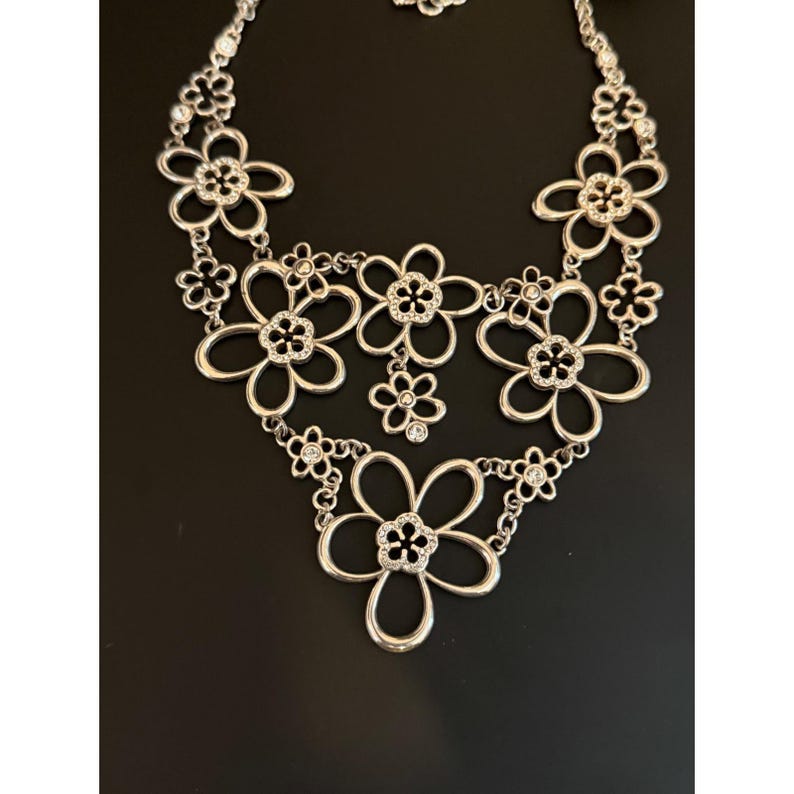 Brighton Silver Tone Crystal Floral Bib Statement Necklace image 7