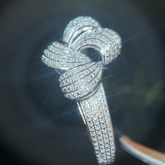 Womens Natural Diamond Love Knot Bangle Bracelet Silver Tone Hinged Statement View 5