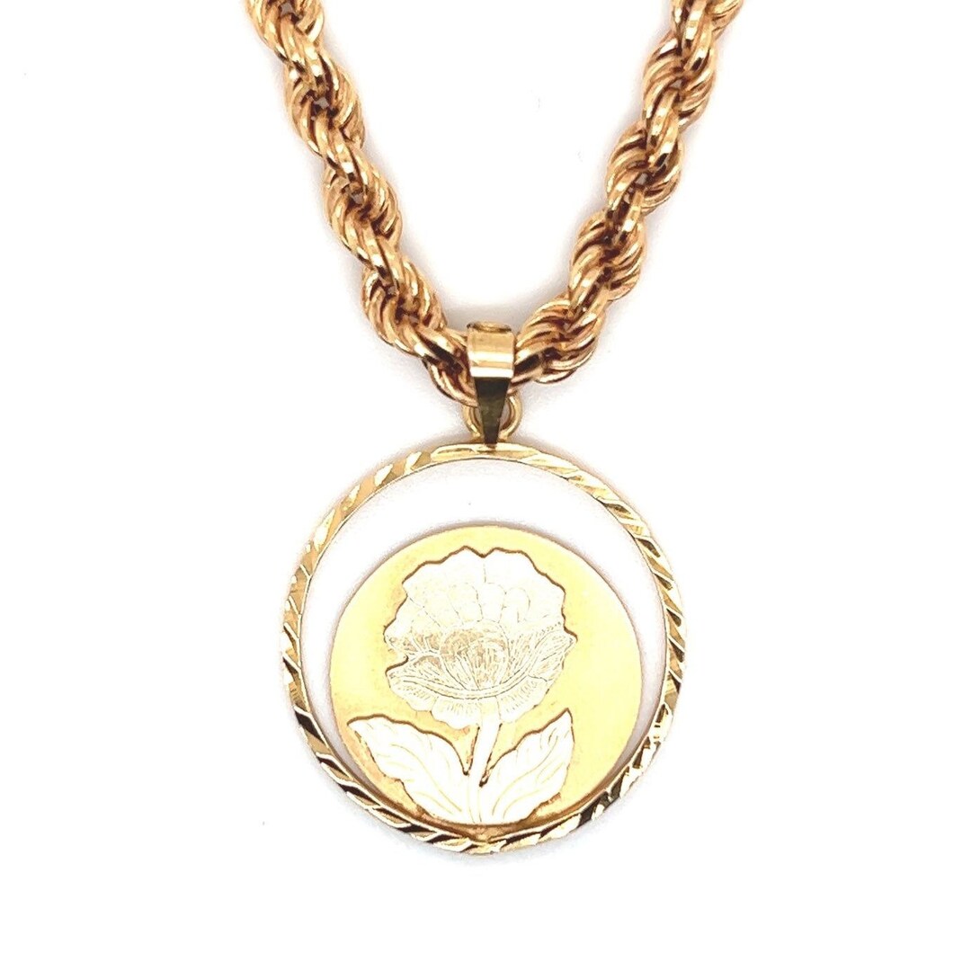14k Thick Rope Rose Flower Disc Pendant Necklace - Etsy