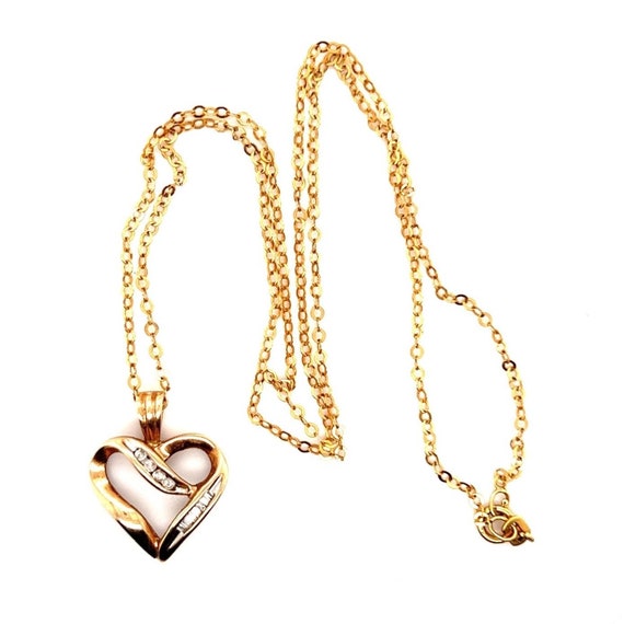 10k Round/Baguette Diamonds Heart Pendant Necklace - image 4