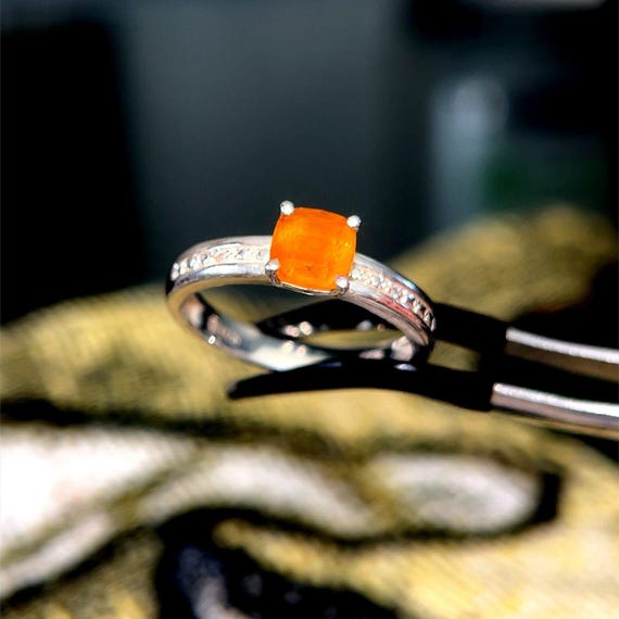 Silver 925 Orange Stone Ring - image 6