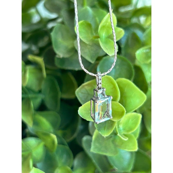 Aquamarine & Diamonds Silver Pendant Necklace - image 8