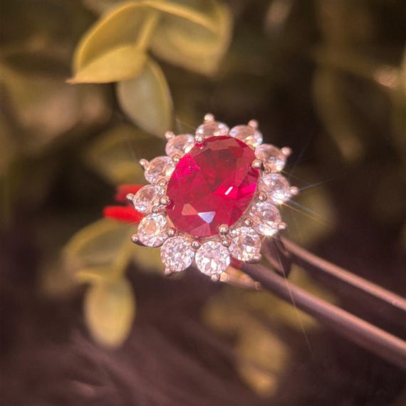 Sterling Silver Ruby/Cz Flower Ring - image 7