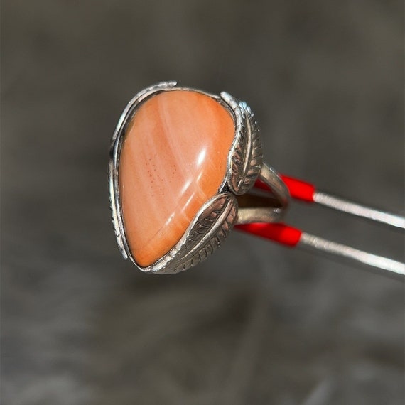 Silver 925 Brown Stone Leaf Ring - image 3