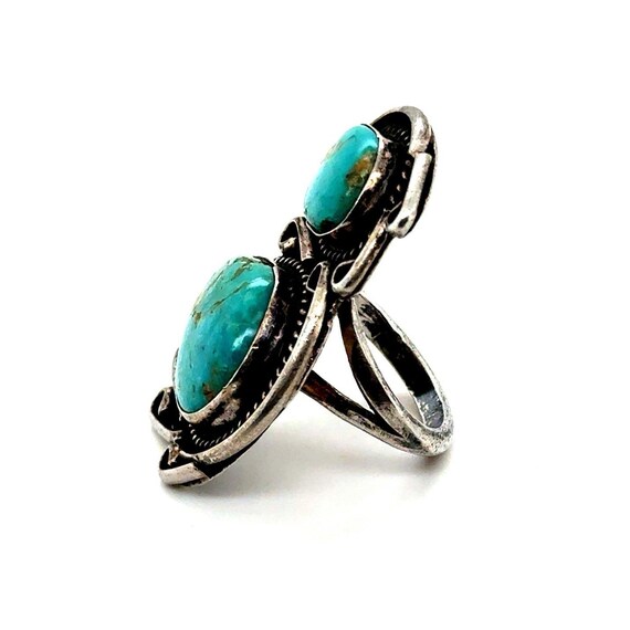 Large 2-Turquoise Silver Ring - image 2