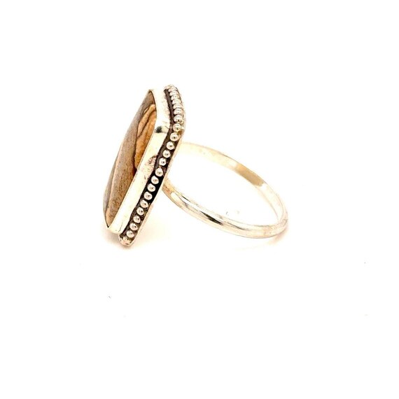 Silver Rectangular Wooden Color Stone Ring - image 5