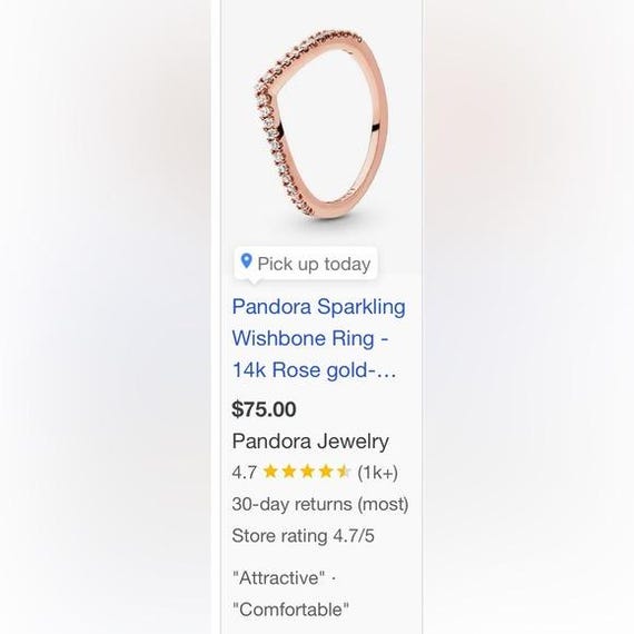 Pandora Sparkling Wishbone Rose Gold Ring - Etsy