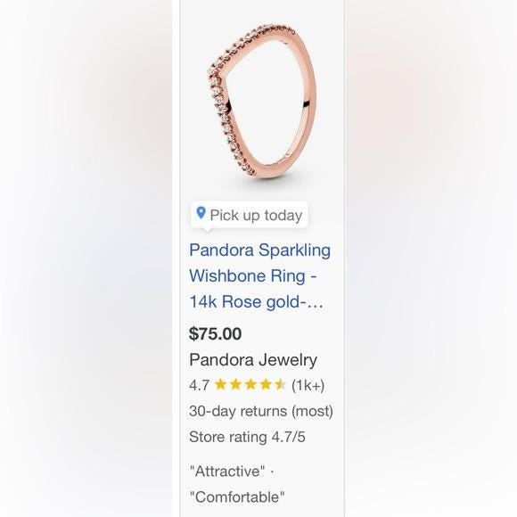 Pandora Sparkling Wishbone Rose Gold Ring - Etsy Pandora Sparkling Wishbone Rose Gold Ring - Etsy