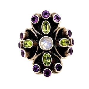 Nicky Butler 925 White Sapphire, Amethyst & Peridot Ring