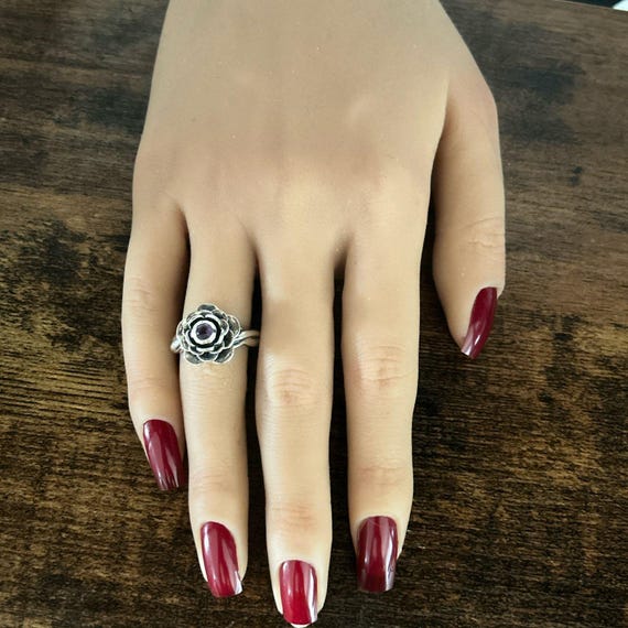 925 Silver Amethyst Flower Ring - image 6