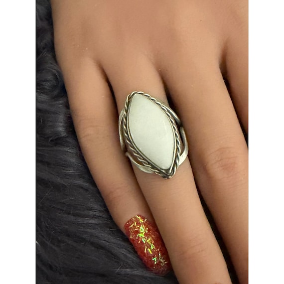 White Stone Adjustable Ring - image 5