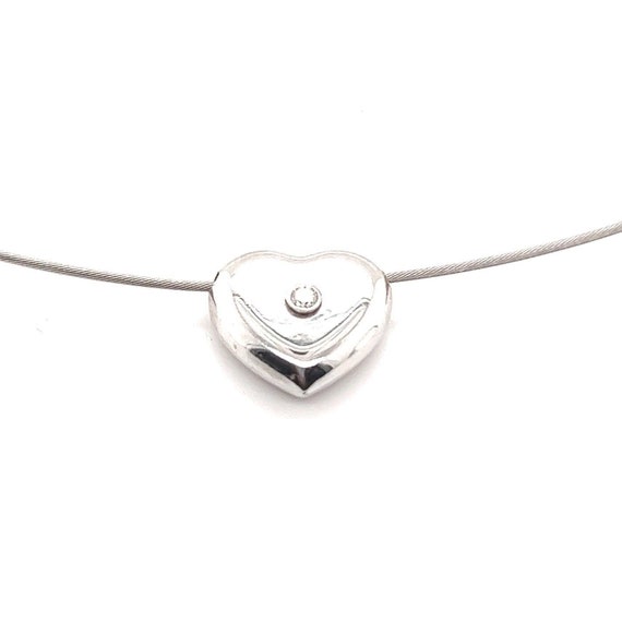 14k WG Cable Wire Diamond Heart Necklace - image 2