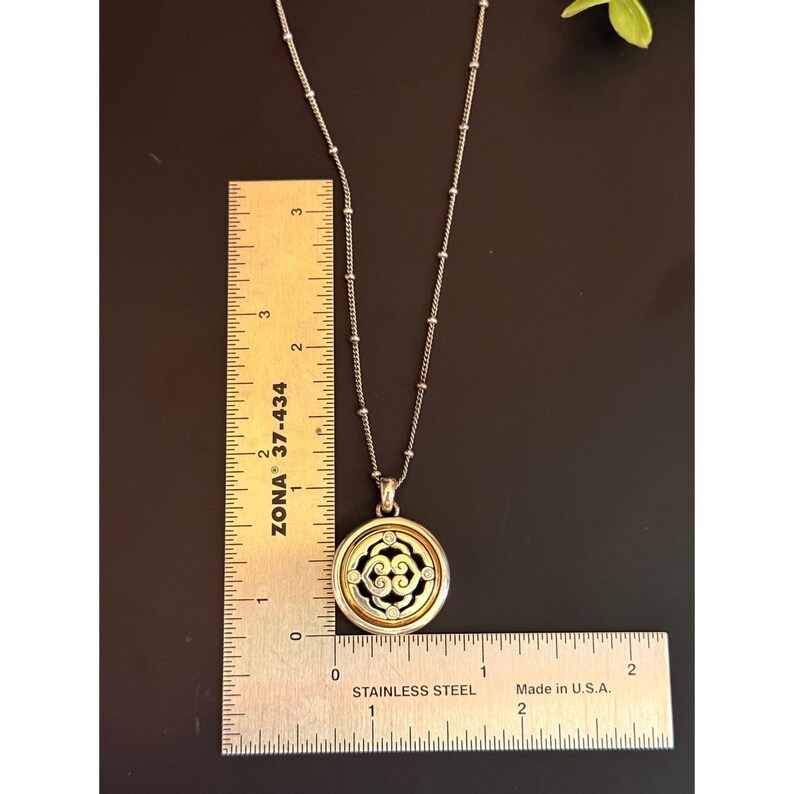 Brighton Mixed Metal Reversible Scroll Pendant Necklace Silver Gold Tone Crystal image 6