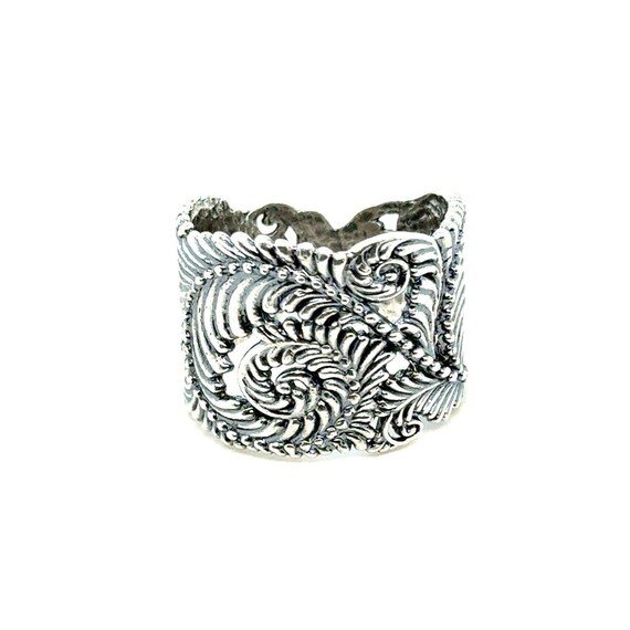 Silver 925 Scroll Leaf Design Ring - image 1