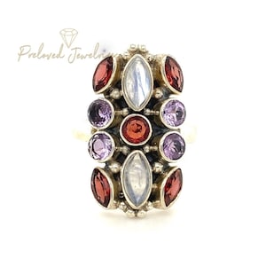 Nicky Butler 925 Moonstone, Garnet & Amethysts Ring