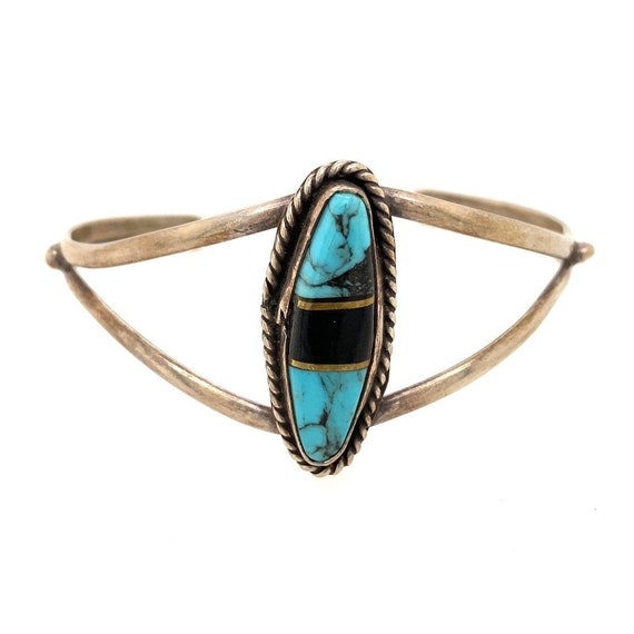 Silver Elongated Turquoise/Onyx Cuff