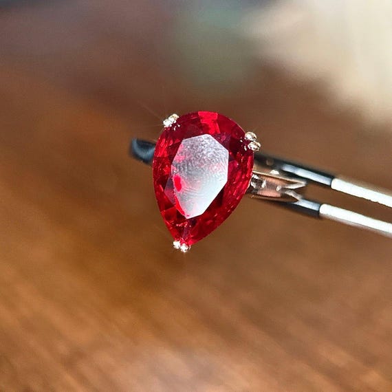 Teardrop Shaped Ruby Color Stone Ring - image 2
