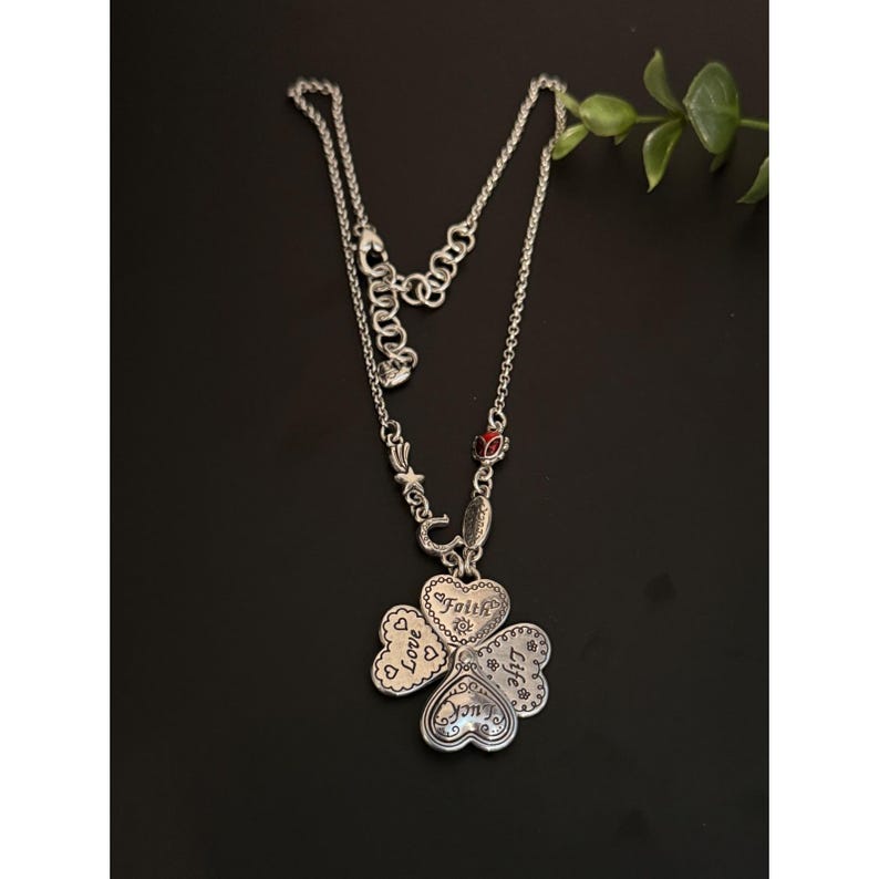 Brighton Silver Tone Convertible Four Leaf Clover Heart Faith Love Luck Necklace image 3