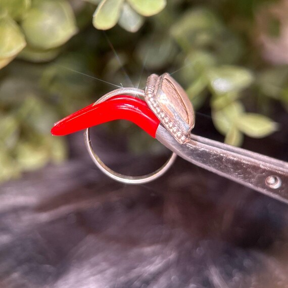 Silver Rectangular Wooden Color Stone Ring - image 8