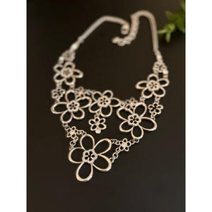 Brighton Silver Tone Crystal Floral Bib Statement Necklace image 6