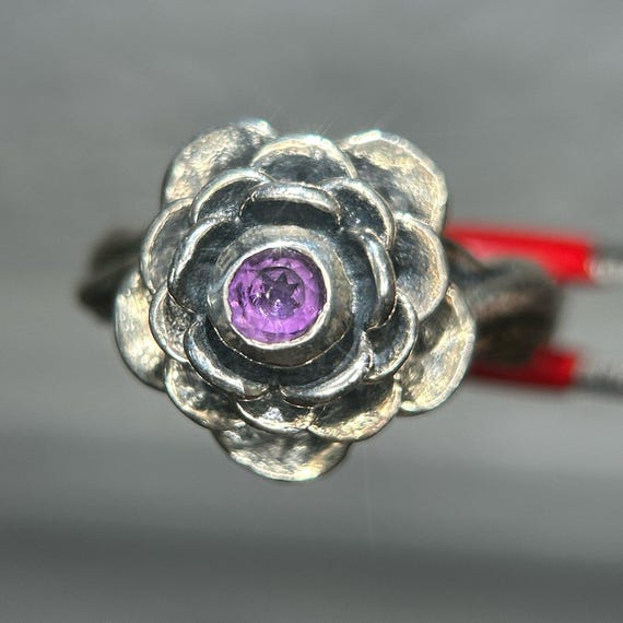 925 Silver Amethyst Flower Ring - image 2