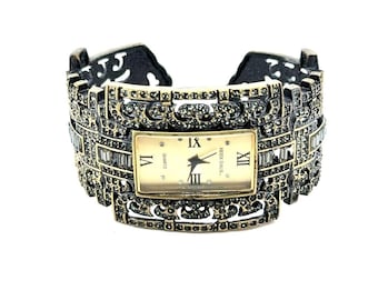 Heidi Daus Amethyst Peridot Crystal Watch Genuine Leather  display picture 3