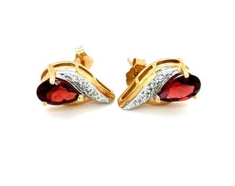 14K Garnet/Diamond Stud Earrings