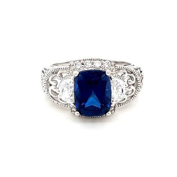 925 Sterling Sillver Blue Sapphire/Cz Ring