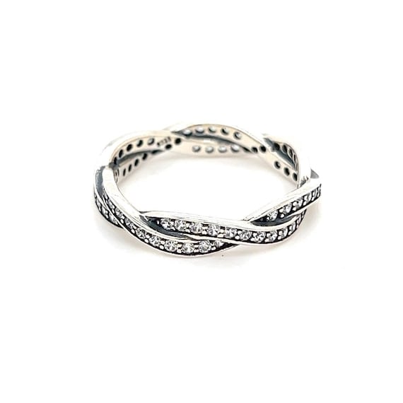 Sterling Silver 925 Twist Cz Stackable Band Ring