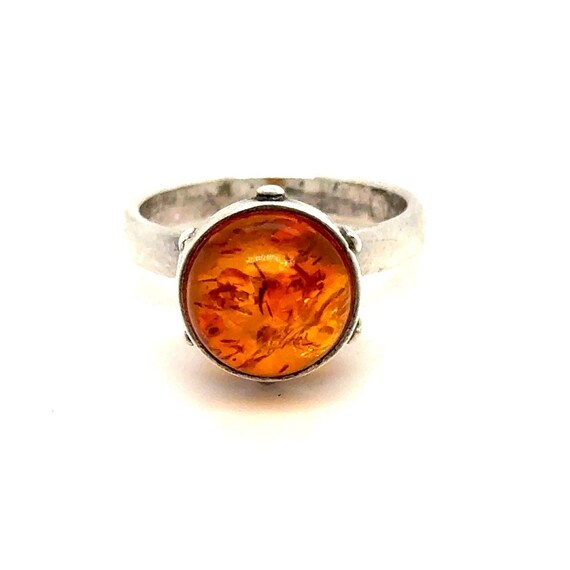925 Silver Round Amber Ring - image 1